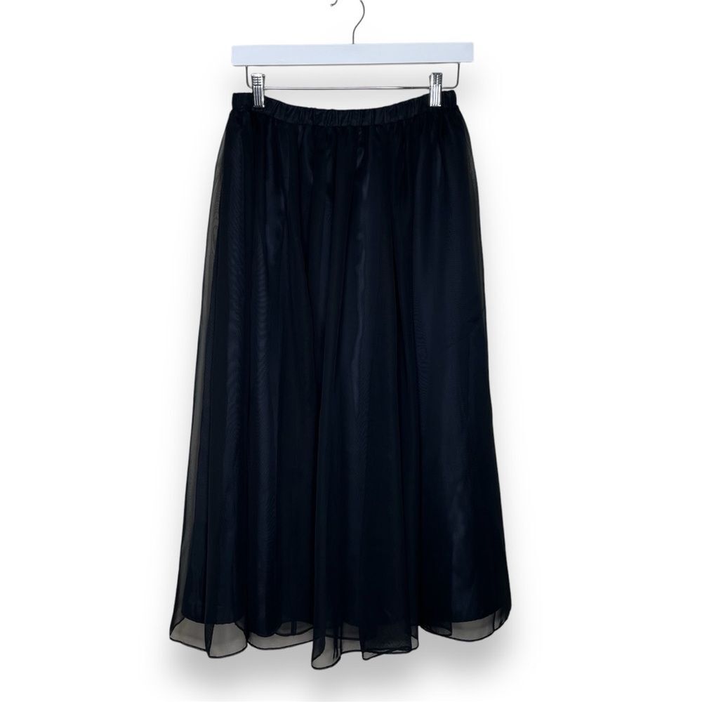 Vintage Bedford Fair Lifestyles Black Chiffon Maxi Skirt Women Size 10 Pull On